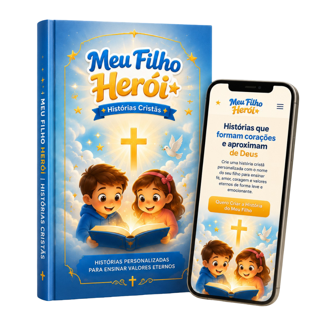 Livro Meu Filho Herói versão impressa e celular mostrando versão digital